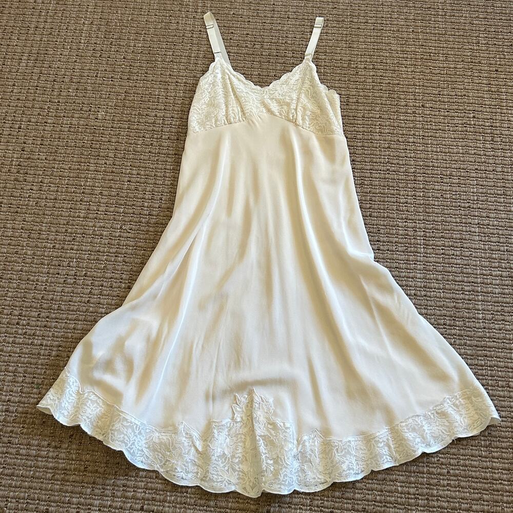 Vintage 1950s Silk Slip Dress Double Layer, Lace Hem - Picture 11 of 11